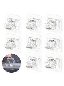 1/2/4pcs PC Material Transparent Curtain Rod Hooks, Curtain Rod Clips Brackets, No Drill Adhesive Hooks, Expandable Tension Rod Curtain Clips - Clear - View 1