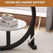 Tea Table Side Table, C-Shaped Side Round End Modern Style Couch Snack Coffee Table, Nightstand Italian Style Mini Table For Living Room Bedroom Balcony Patio (Peach Colored, Double Layer) - Walnut - View 4