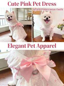 可爱爱心印花狗狗猫咪连衣裙，带蝴蝶结装饰 - 生日和节日完美之选 - 适合小型、中型犬和幼猫，宠物狗狗公主裙，柔软轻盈透气薄款狗狗连衣裙 - 粉色 - 查看 1