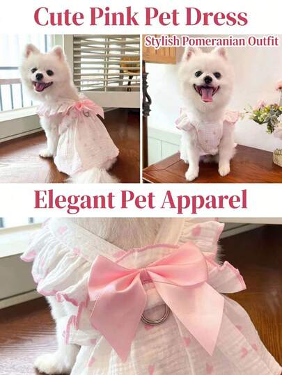 Cute Heart Print Dog Cat Dress With Bow Decoration - Perfect For Birthdays And Holidays - Ideal For Small, Medium,Dogs And Kittens,Pet Dog Princess Dress Soft Lightweight Breathable Thin Dog Skirt Hot