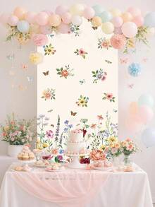 1pc Spring Floral Polyester Fiber Backdrop Cloth Set (Excluding Stand), Arch-Shaped Fabric Set With Butterfly & Wild Flower Pattern, Can Be Combined With Balloons For Decoration, Backdrop, Birthday Decor, Baby Shower, Anniversary, Gardening, Tea Party, Spring Party Decor - Flowers - View 8
