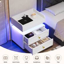 1/2pcs Nightstand With Charging Station, LED Night Stand With 2 Drawers, Modern Bedside Table With Gold Handle & Rounded Design, Side Table For Bedroom, Living Room, White/ Black - 查看 4