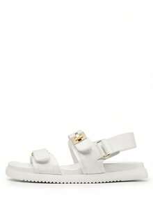 Sandalias planas cómodas de verano para mujer con punta abierta, sandalias de vestir de moda ajustables para mujer - Blanco - Ver 6