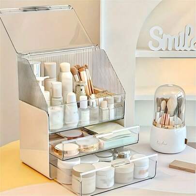 奢华抽屉式收纳盒，大容量多层化妆品整理盒，透明拉手设计，方便收纳化妆品及其他99件非化妆品物品。生日、万圣节、情人节的完美礼物之选。