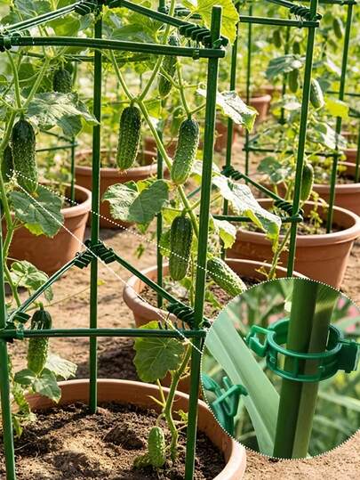 1套花园支撑架，1个植物支撑架配50个植物支撑夹，多功能花园水果蔬菜支架