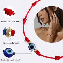 辟邪眼手链套装，12条装可调节红色七结幸运绳护身符，黑粉色友谊手链 - 彩色 - 查看 4