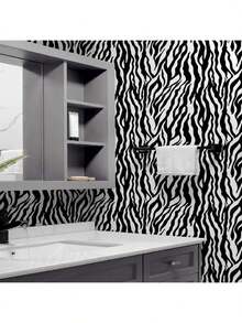 1卷动物纹乙烯基壁纸，防水可移除自粘壁纸，适用于卧室、浴室、厨房、墙面、家具、橱柜、DIY装饰，尺寸为17.7英寸 x 39.3英寸/118.1英寸/196.8英寸，斑马纹 - 斑馬 - 查看 7