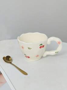 1 chiếc cốc cà phê gốm sứ họa tiết hoa và anh đào, kiểu dáng tối giản châu Âu, tay cầm lớn, cốc sứ, cốc cà phê, cốc trà chiều, cốc trà đỏ, cốc nước văn phòng chất lượng cao, cốc cà phê, cốc sữa ăn sáng tại nhà, cốc đồ uống, đồ gốm sứ, bộ ấm trà, cốc quà tặng - Nhiều màu - Xem 15