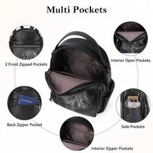 Backpack Purse For Women, Rose-Embossed Faux Leather Small Backpack, Multifunctional Travel Backpack, High-Quality Design Storage School Bag, For School Commuting, Travel And Hiking - Black - View 5