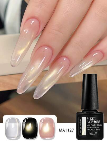MEET ACROSS 1瓶7毫升透明水光猫眼凝胶指甲油，玻璃珠效果猫咪磁性凝胶指甲油，半永久可卸UV/LED凝胶指甲油，适合夏季美甲，可搭配任何底色，美甲DIY，适用于沙龙和家庭美甲用品