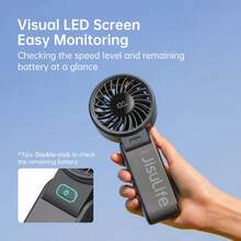 Ventilador Portátil de Mano con Pantalla LED, 5 Velocidades 5000mAh, Inclinación 150°, Multifunción 3 en 1 Mano/Escritorio/Cuello - 5000 mAh Blanco - Ver 5