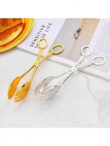 1个优质欧式金属沙拉夹，优雅派对自助沙拉夹，蛋糕摆盘生日派对餐具夹，多功能，适用于厨房、餐厅、酒店，礼盒包装 - 銀色 - 查看 6