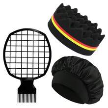 3件套美发造型套装，包括卷发海绵刷、非洲风网状梳和缎面睡帽，以及魔术理发海绵旋转刷头，适合波浪卷发。 - 髒辮造型工具 - 查看 9