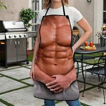 1件装男士肌肉图案围裙创意健身主题厨房围裙肌肉胸腹肌设计烹饪腰围裙家用烘焙烧烤防护围裙 - A - 查看 1