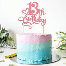 1个粉色闪光快乐1/2/3/4/5/6/7/8/9/10/11/12/13/14/15/16/17/18岁生日蛋糕装饰插牌，适用于周年纪念生日主题派对装饰用品 - 查看 6