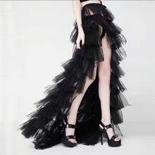 1pc Women's Multi-Layer Tulle Pleated Midi Skirt, Runway Show Performance Outfit, Puffy Tulle Bridal Wedding Dress Accessory,Summer,Beach - Multicolor - View 6