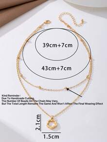 1pc Classic Fashionable Versatile Petite Golden Sweet Clover Hollow Pendant Necklace For Women (Due To Handmade Cutting, The Number Of Beads On The Chain May Vary, But The Final Length Remains The Same) - Yellow Gold - View 5
