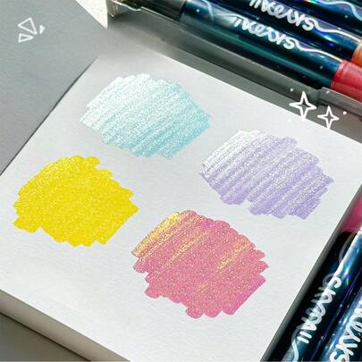 6pcs/12 Color Dual-Tip Metallic Glitter Markers | Brush Dual Tips, Essential For Card/Gift & Decor, Perfect Gift For Artists & Journalers, Medium Point, Water-Based Ink, Plastic Material