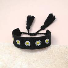 1pc Embroidered Chrysanthemum Handmade Braided Bohemian Beach Vacation Style Travel Party Wear Creative Friendship Bracelet - Black - View 2