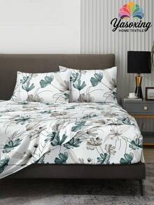 Bộ ga trải giường 4 món họa tiết lá xanh và hoa, bao gồm 1 ga trải giường có chun, 1 ga phủ, 2 vỏ gối (không bao gồm ruột gối). Phù hợp với giường cỡ Twin XL, Queen, Full, Double. Độ sâu 11,8 inch, mềm mại và thoáng khí, sang trọng như khách sạn, món quà tuyệt vời cho mẹ, bố và bạn bè. - màu xanh lá - Xem 4