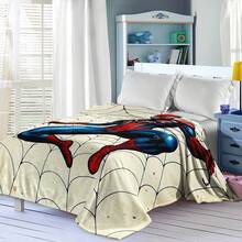 This Is A Marvel Spider-Man Themed Flannel Blanket, With Multiple Spider-Man Images And Web Elements Densely Arranged, Creating A Strong Visual Impact. The Main Color Scheme Is Red, Blue, And White, With Features Of Warmth And Softness. It Can Be Used As A Sofa Throw, Nap Blanket, Or Bedding Decoration. - Beige - View 4