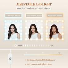 HaluPeit 110 Cm Dressing Table With LED Lights, Vanity Table With Large Mirror, 3 Light Colors, Adjustable Brightness, Makeup Desk, 5 Drawers, Open Compartments, White, Modern - 查看 5