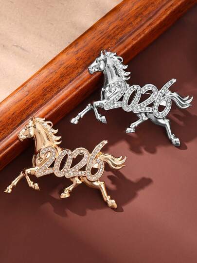1pc Gold/Silver Chinese Zodiac Horse 2026 Brooch, Elegant Chic 3D Horse Lapel Pin Fashion Accessory