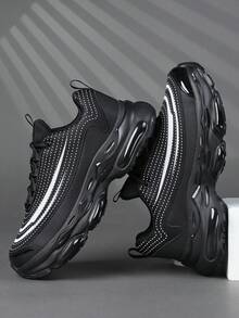 时尚休闲男鞋，经典时尚男士运动鞋系带跑步鞋，个性化男士运动鞋街头休闲鞋 - 黑與白 - 查看 2