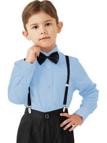 9 Month-16Y Boys' Long Sleeve Button Down Toddler Dress Shirt Oxford Uniform Shirt With Chest Pocket - P-boy 連身裙-紫色 - 查看 11