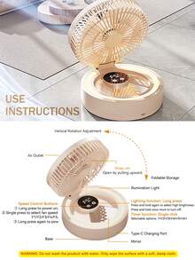 EIGIIS 1pc Mini Portable Adjustable Desktop Fan, 5 Wind Speeds, With Lighting Mirror, Wireless Charging USB Powered, Foldable & Adjustable, Suitable For Office, With Timer Function - Desktop Version - View 6