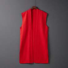 Summer European And American Retro Solid Color Street Style Mid-Length Sleeveless Cover Up, Vest, Kimono, Thin Outerwear, Suitable For Beach, Vacation, Sexy Bikini Cover-Up, Sun Protection - Red - View 7