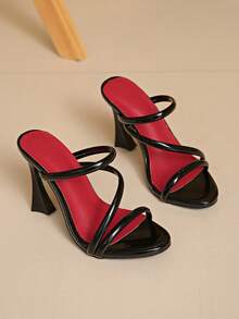 hanxiangyuzu 女士新款尖头高跟凉鞋，性感红色细带高跟鞋，优雅露趾设计，时尚派对装扮 - 黑色 - 查看 6