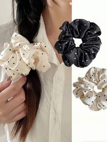 1pc French Satin Polka Dot Scrunchie - Retro Soft Elastic Hair Tie, Bun Holder Hair Rope Ponytail Holders Scrunchy Hair Ties Beauty Home Hair Accessories - Multicolor - View 10