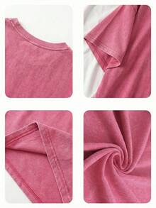 New American-Style 100% Cotton T-Shirt Suitable For Both Men And Women. Featuring Fun Retro K-Pop Cartoon Letter Pattern Printing. Comfortable, Retro And Fashionable Casual Outfit From The Korean Style, Suitable For Various Occasions. A Regular, Niche Punk-Style Fitted Black Round-Neck Short-Sleeved Washed T-Shirt. A Washed-Out Retro Series Of Comfortable Cotton T-Shirts. Easy To Create Retro Casual Clothing. Suitable For Daily Commuting, Casual Outings, Music Festivals, And Daily Wear. Classic Retro Style. Men's Printed T-Shirt, Women's Printed T-Shirt, Couple's Outfit. - 玫紅色 - 查看 8