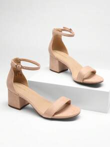 Women Low Heel Pump Sandals Open Toe Dress Shoes Ankle Strap Chunky Block Heeled Sandals For Autumn Prom Wedding Party Daily Wearing - Khỏa Thân/Da Lộn - Xem 2