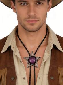 1件时尚百搭镂空五角星吊坠长项链，简约个性化黑黄树脂颈链，男女皆宜情侣礼物，日常配饰 - PU繩 - 查看 7