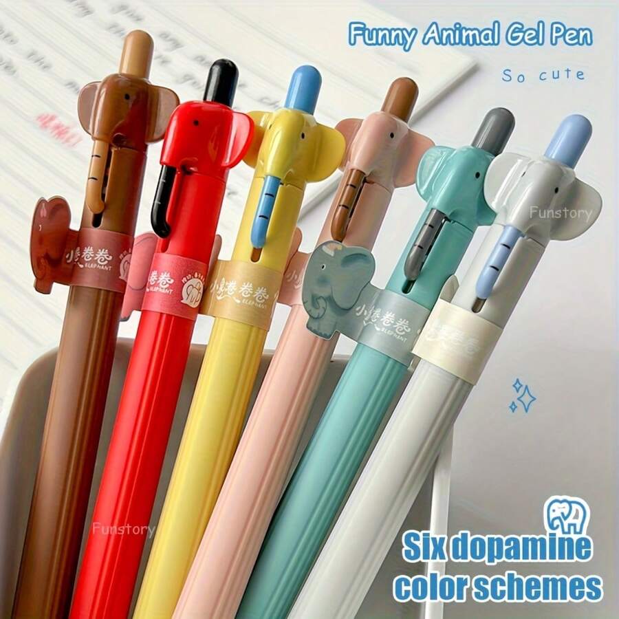 1/6 趣味大象中性笔 0.5mm 可爱动物主题笔，书写流畅，黑色中性笔，非常适合学校、办公室和学习使用。 - 多色 - 查看 1