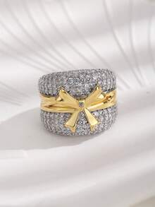 1 chiếc nhẫn mạ vàng 18K, đính đá Zirconia hình nơ, thích hợp cho nữ đeo hàng ngày. - Nhiều màu - Xem 1