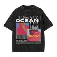 2026 Summer ClothesWashed T Shirt Frank Oceans Blonde Album Music Hip Hop Vintage T-Shirts Oversize Streetwear Cotton Summer Tees For Men WomenLoose And Comfortablesummer Tops - 黑色 - 查看 6