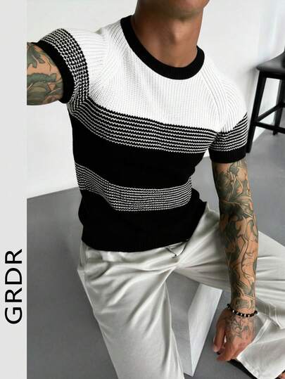  GRDR Men's Summer Knit Short Sleeve Sweater, Suitable For Gatherings, Meetings, Outings