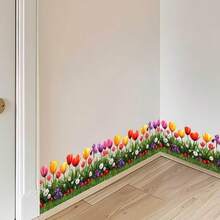 Colorful Tulips & Floral Border Wall Sticker, Spring Flower Baseboard Decal, Removable Self-Adhesive Decor For Living Room, Bedroom, Room - Tulips - View 7