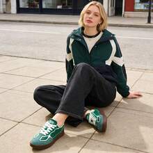 Ladies Green Walking Shoes Flat Comfortable Sneakers, Lightweight Leather Upper Non-Slip Rubber Sole Low-Top Lace-Up Casual Board Shoes, Women's Fashion Student Office Commuter Outdoor Daily Wear Breathable Soft Cushioned Insole Arch Support Durable Sneakers For Walking Hiking Skateboarding All Seasons Spring Summer Autumn Winter.Green Shoes,Summer Shoes,Shoes Women,Work Shoes,Zapatillas Para Mujer,Green,Zapatos Elegantes De Mujer. - Green - View 8