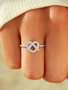 1pc S925 Sterling Silver Sweet Heart Shaped Ring, Fashionable Unique Elegant Finger Ring For Women - Silver - View 3