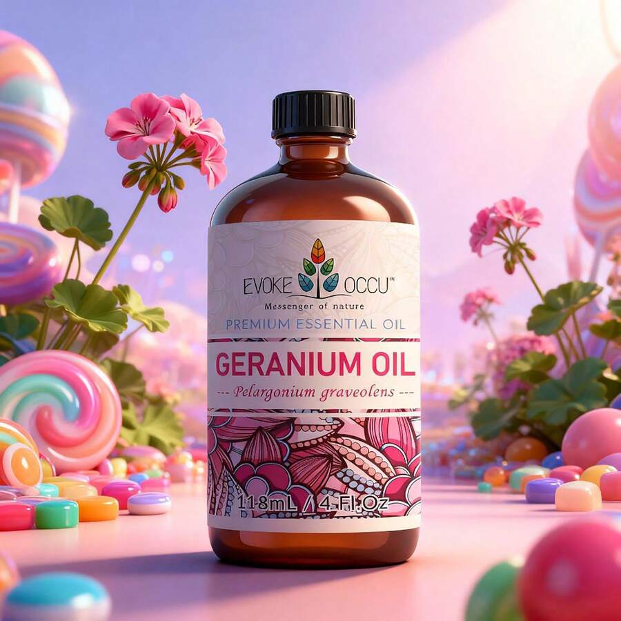 EVOKE OCCU Geranium Essential Oils, 118mL/30mL/10mL Pure Nature Flroal Oil For DIY Perfume Bath, Diffuser, Purifier, Humidifier, Skin, Massage, Meditation, Add To Cream Shower Gel Body Lotion - Geranium - View 1