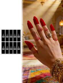 10pcs Modern Design Henna Small Pattern Temporary Tattoo Stickers, Suitable For Ramadan - Black and White - View 4