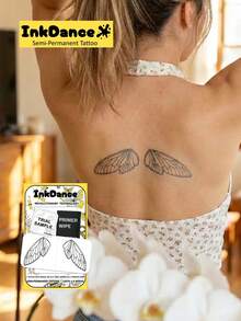 1套“空灵蝉翼”科技纹身贴纸，半永久纹身贴纸，3张一套（1张），临时纹身贴纸，持久耐用，防水，逼真纹身效果，植物基 D326 - 黑色 - 查看 1