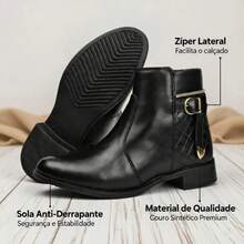 Women's Dress Boot With Lined Side Zipper And Low Heel - 黑色 - 查看 2