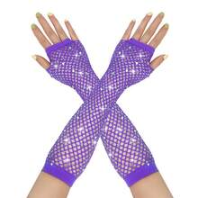 1 par de guantes cortos de malla para mujer, adecuados para discotecas y eventos de estilo punk. Disponible en múltiples colores y estilos, con un diseño de malla sexy y elástico. Guantes de malla transparente ideales para usar en bailes, eventos de estilo punk - Multicolor - Ver 22