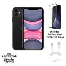 Apple iPhone 11 A2111 (totalmente desbloqueado) reacondicionado 64GB negro (grado B) con protector de pantalla de vidrio templado preinstalado - Vidrio preinstalado de grado B negro - Ver 1