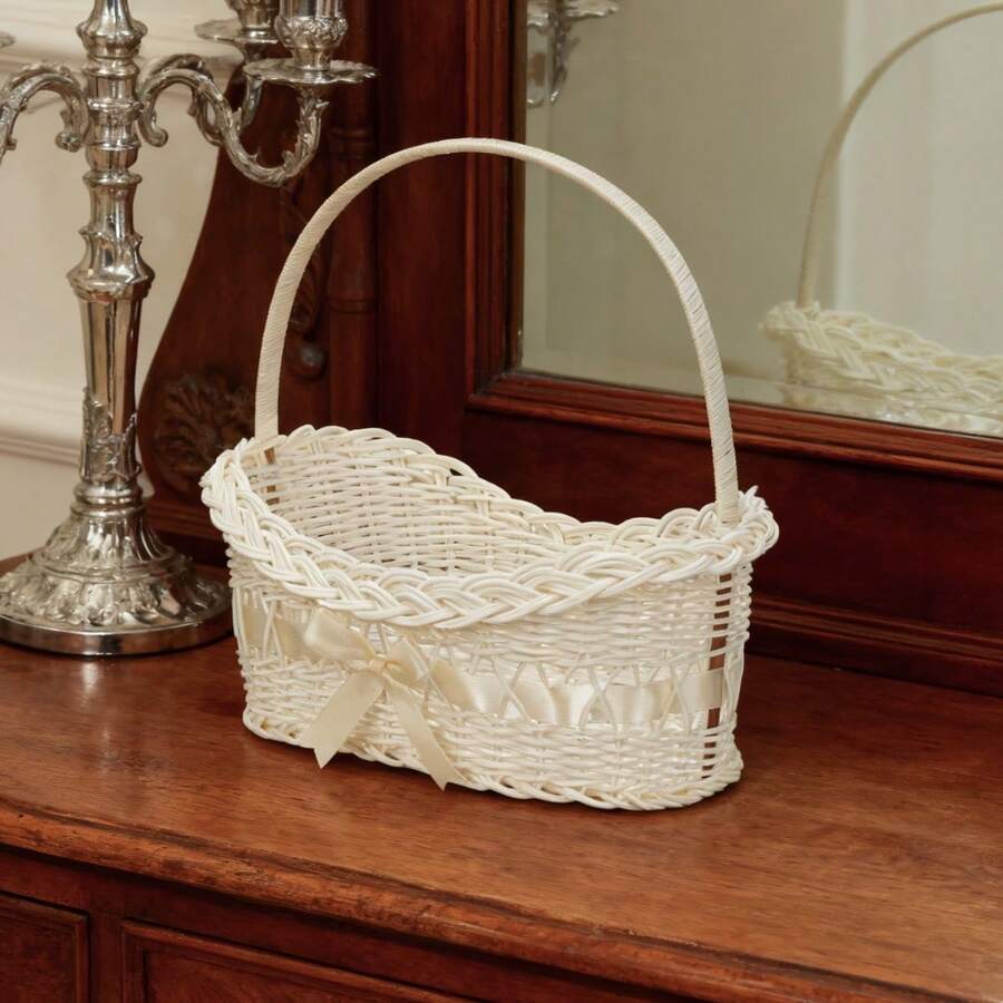 Flower Girl Basket For Wedding Flower Baskets With Handles For Weddings Ceremony Home Decorations - 黃色 - 查看 1